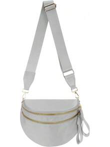 Pure Colour Crossbody Bag Bum Bag For Women,Spacious Purse Fanny Packs Belt Bag,Oversized Bum Bag (Colour Bum Bag-Light Grey) - 彩色腰包-粉紅色 - 查看 8