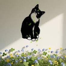 1pc Vintage Tailcoat Cat Metal Wall Art - Rustic Iron Christmas Decor With Black & White Cat And Green Leaves, Rust-Resistant Kitchen Hanging Ornament, Unique Gift For Collectors, Perfect For Christmas Home Decor Christmas Decorations Room Decor