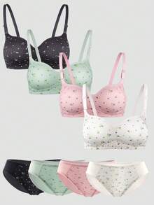 8件套碎花少女内衣套装，适合13-15岁女孩 - 彩色 - 查看 2