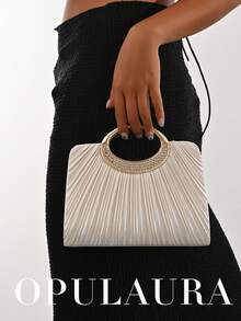 OpulAura 女士时尚闪亮水晶钻晚宴手拿包，奢华闪亮钻石镶嵌礼服手提包，适合晚会、派对、约会、鸡尾酒会、生日派对、新娘配饰、生日礼物 - 杏色 - 查看 9