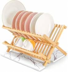 Foldable Bamboo Dish Drainer - Kitchen - Kitchen Utensils - Storage Box For Pots And Pans - Plate Rack, Dish Rack, Cup Drainer, Suitable For Dishes, Plates, Bowls, Cups - Màu gỗ - Xem 2
