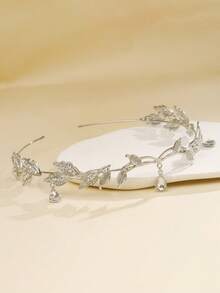 1pc Glamorous Princess Fairy Style Rhinestone Leaf Shaped Hair Accessory For Girls, Suitable For Ball, Performance, Party, Runway, Street Photography, Birthday Gift, Fashionable And Sweet Decoration