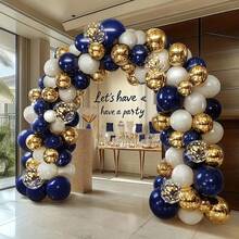 133Pcs Navy Blue And Gold Balloon Arch Set With Sand White, Blue, And Gold Confetti Balloons In Various Sizes: 18", 12", 10", And 5". Perfect For Birthday Parties, Weddings, Bridal Gifts, Anniversary Celebrations, Graduation Parties, Holiday Decorations, And Party Decorations. - Multicolor - View 1
