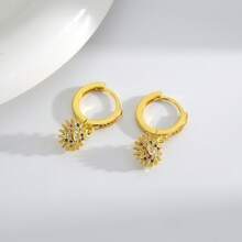 Cubic Zirconia Decor Drop Earrings - Yellow Gold - View 3