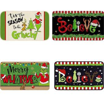 1pc Christmas Party Decoration Cartoon Christmas Floor Mat Greentown Kitchen Mat Set Christmas Entrance Door 40cm*60cm Mat, Random Style