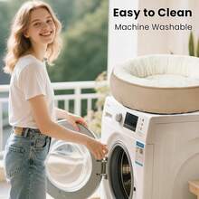 Love's Cabin Round Donut Cat And Dog Cushion Bed, 25in Pet Bed For Small Or Medium Dogs, Anti-Slip & Water-Resistant Bottom, Soft Durable Fabric Pet Beds, Washable Calming Cat & Dog Bed Camel - Brown Stripe - 查看 8