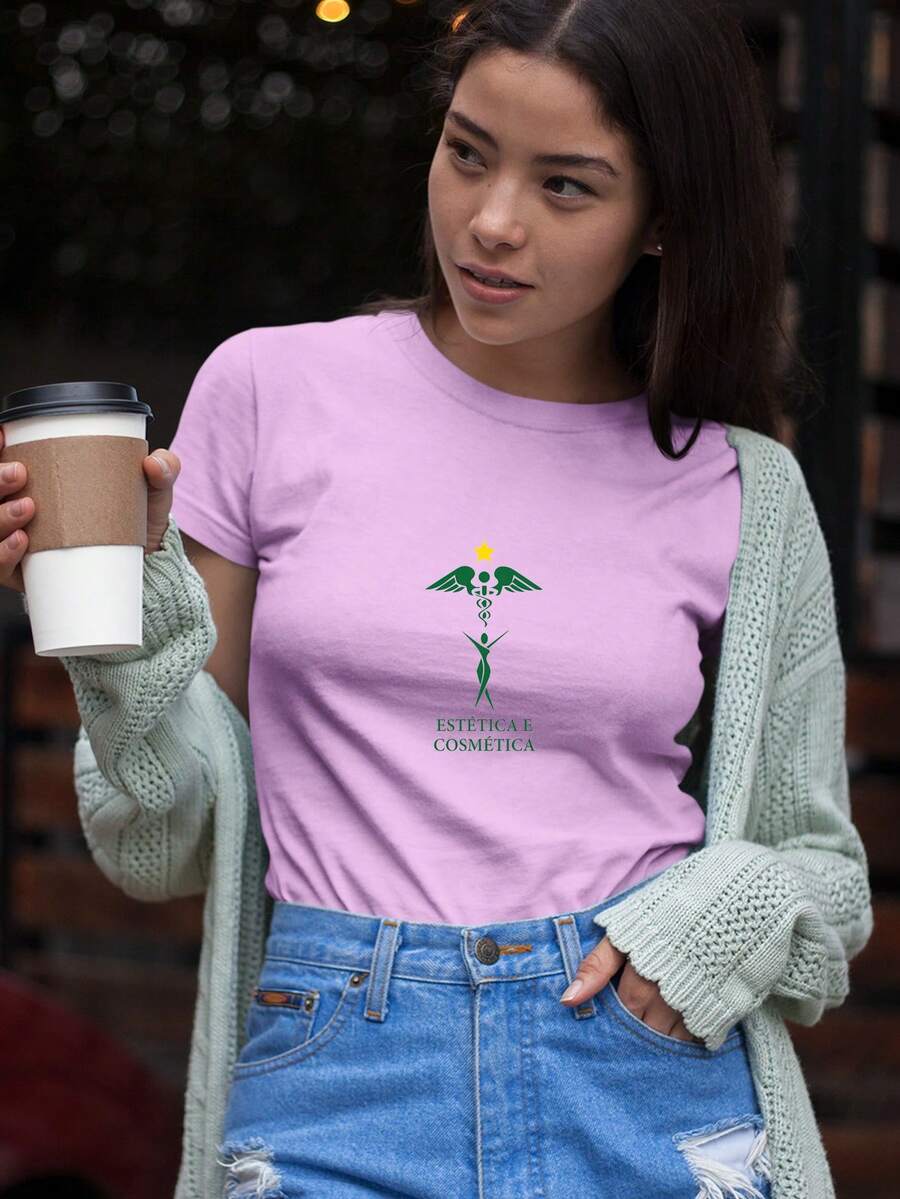 Women's Babylook T-Shirt, Green Aesthetic And Cosmetic Symbol, 100% Cotton, Various Colors - 紫色 - 查看 1
