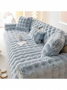 1pc Faux Rabbit Fur Sofa Cover, Warm & Thick Plush Pet Friendly Anti-Slip Sofa Protector For Bedroom, Office, Living Room, Home Decor