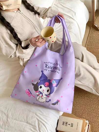 Sanrio Foldable Family Shopping Bag, cute cartoon designs (Hello Kitty, My Melody, Kuromi), reusable option, portable for daily shopping, stylish for teens, kawaii lovers, durable polyester fabric, tear-resistant matlean, ea to clean