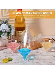 Pahare elegante din plastic pentru Martini, de 140 ml - potrivite pentru cocktailuri, șampanie și deserturi - reutilizabile, ideale pentru nunți, Ziua Îndrăgostiților și petreceri