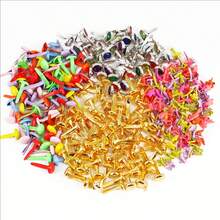 100pcs/200pcs Gold Mini Brad Paper Fasteners - Smooth Round & Star Shaped - Multipurpose Scrapbooking Decor & Office Supplies, Suitable For Crafts, DIY Projects, File Organization, Planners, Stationery, Valentine's Day Handmade Decorations
