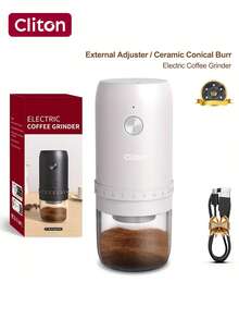 CLITON 1Pc Portable Battery Powered Burr Coffee Grinder With 40 Adjustable Settings, Rechargeable Coffee Bean Grinder With LED Display, Cordless Coffee Mill For Travel, Camping, Office, Espresso, Pour Over, Etc,Cold Brew, Pour Over, French Press,Coffee Grinder For Travel,Christmas Gifts, Kitchen Gifts, New Year Gifts, Birthday Gifts, Coffee Gifts