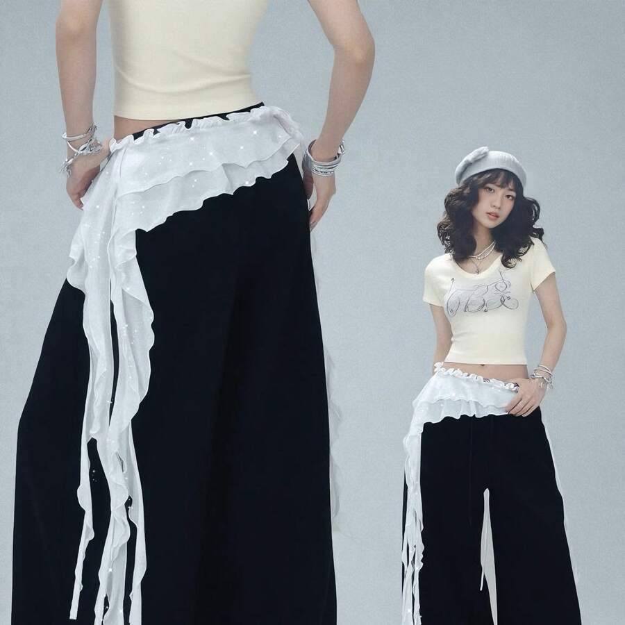 1 件闪亮爵士舞新款弗拉门戈荷叶边裙，街舞品牌飘逸流苏分层腰带，肚皮舞配饰美式臀部围巾，性感迷你裙适合舞台表演，适合夜总会、迪斯科、节日、派对、晚礼服配饰