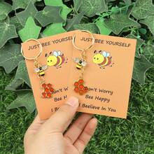 1pc/2pcs Inspirational Gift Keychain With Bee & Sunflower Design, "Be Yourself" & "Thank You For Helping Me Grow" Messages, Motivational Gift, Encouragement Card, Autumn Thanksgiving Accessories School Car Accessories Cute Goth Y2k Halloween Accessories Teachers Day - Orange - View 9