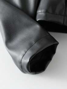 青少年女孩机车皮夹克短外套 - 黑色 - 查看 6