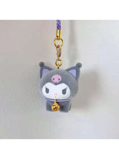 Sanrio Sanrios Kuromis Flocked Pendant Keychains Kawaii Anime Keyring Cartoon Decoration Backpack Bag Hanging Pendant Ornaments Gift For Friends Hello Kittys Cat