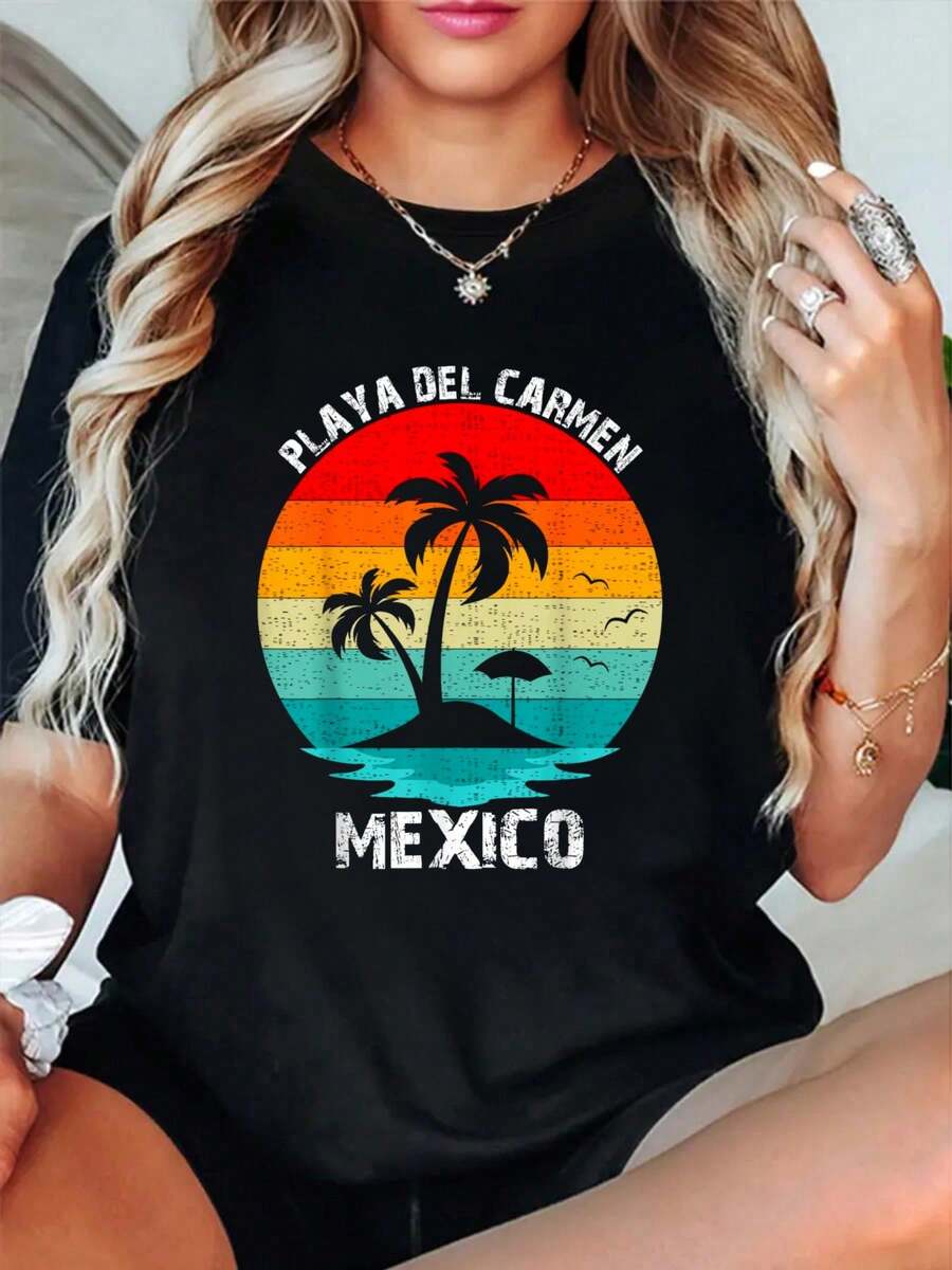 Camiseta vintage de vacaciones familiares en Playa del Carmen, México - Negro - Ver 1