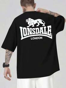 Lonsdale London Graphic T-Shirt, Men's Double-Sided Printed T-Shirt, Fashion Casual Crew Neck, 220gsm Cotton (1 Piece) - 黑色 - 查看 3