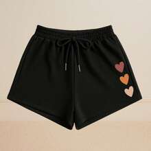 Women's Basic Sweatpants, Comfort, Casual, Everyday, Heart Print - 黑色 - 查看 2