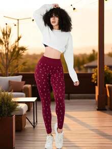 Set de 2 piezas Legging con estampado a cuadros de talle alto paquete de 2 pzas trendy Pantalones de Yoga - Naranja - Ver 2