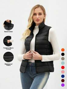 ZIAI ZIAI Women Stand Collar Lightweight Short Down Vest In Multicolor Casual Outdoor Autumn Winter Vest For Women