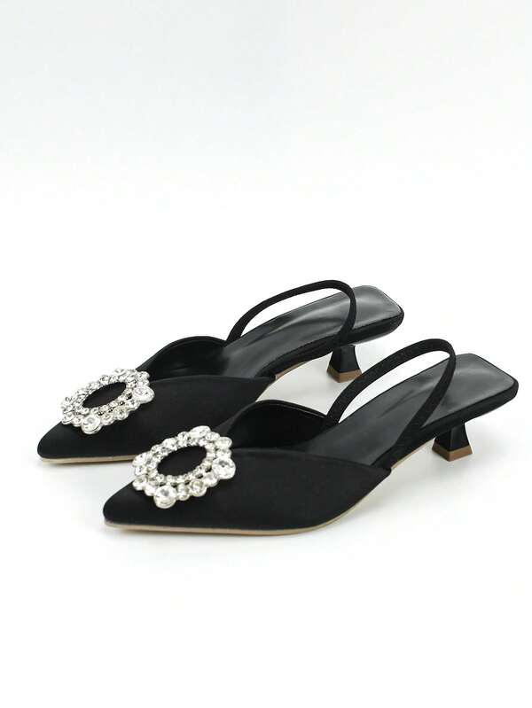 Damskie, jednokolorowe, niskie, zdobione kryształkami, eleganckie, urocze, uniwersalne, wysokie obcasy typu kociak