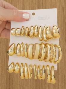 2pcs-30pcs Fashion Elegant New Multi-Element Asymmetrical Shaped Earring Set, Lightweight CCB Material, C-Shape And Teardrop Design, All-In-One Set To Meet Women's Daily Outfit Needs