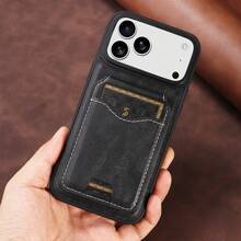 1pc Leather Flip Stand Wallet Case With Card Slots Compatible With Apple 17 Pro Max / Galaxy A56 - Black - View 8