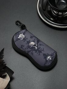 1 hộp đựng kính mắt in họa tiết đầu lâu có móc khóa carabiner, túi đựng kính bằng chất liệu neoprene mềm siêu nhẹ, có khóa kéo và ngăn đựng di động dành cho nam và nữ - Nhiều màu - Xem 7