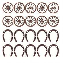 20pcs Western Theme Party Decorations Mini Horseshoe Wagon Wheel Crafts, Western Party Centerpiece Decor, Lucky Horseshoe Wedding Party Favors, Cowgirl Cowboy Birthday Decor (10pcs Wagon Wheels + 10pcs Horseshoes) - Multicolor - View 6