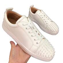 Red Sole Shoes Low Top Leather Shoes Rivet Anti Slip Wear-Resistant Lace-Up Board Shoes Casual Breathable - Da đen - Xem 6