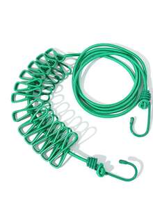 (6 Color Options) Portable Travel Clothesline With 12 Clips - Windproof, Retractable And Elastic Laundry Drying Rope