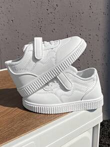 1 双儿童 PU 皮革时尚轻便舒适小女孩鞋，春秋季刺绣白色低帮运动鞋 - 白色 - 查看 4