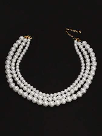 1 件优雅、时尚、奢华、复古、简约、百搭、多层珍珠项链，散发别致气息