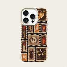 1pc Vintage Skull & Insect Stamp Pattern TPU Phone Case, Compatible With IPhone/ Phones - White - View 5