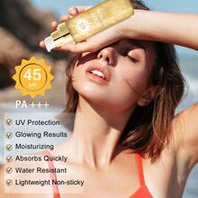 QIUFSSE Sunscreen Body Glow Oil,SPF 45 Broad Spectrum,Body Shimmer Oil With Gold Mica,Glitter Sunscreen With Coconut,Lightweight Non-Sticky,Water Resistant,Glowing Results(Gold+Rose+Amber) - Sunscreen Body Glow Oil-01 GOLD - 查看 4