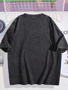 Vintage Men's Washed And Worn Short Sleeved T-Shirt, American Rock Deftone Skull Horse Print, Street Style Loose Top004 - 黑色 - 查看 4