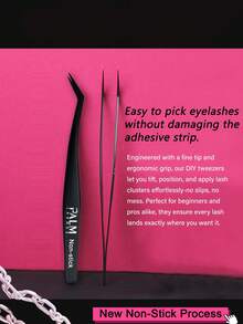 PALM LASHES 1pc Nano-Coated Non-Stick Stainless Steel Curved Tip Tweezers, Suitable For Self-Adhesive/Press-On Eyelash Extensions, Eyelash Extension Tool, (Black) - Black - View 7