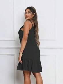 Loose Women's Dress With Adjustable Straps - Viscose Fabric - màu đen - Xem 2