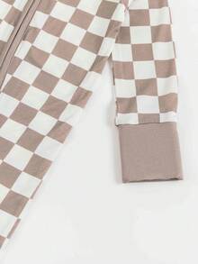 MIOZING Bamboo Fiber Fabric,Light Gray Checkerboard Bodysuit ,  Classic Checkboard Pattern Jumpsuit , Infant Long Sleeve Zip Up Romper,Unisex Outfit For Spring, Machine Washable, Perfect For Outdoor,Baby Clothes Girl,Baby Clothes Boy,Christmas,Halloween - 淺灰色 - 查看 5