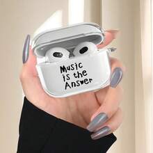 1pc Creative "Music Is The Answer" Pattern Wireless Earphone Protective Case, Compatible With Iphone Earphones, 1/2 Earphone Protective Case, 4/3/Pro/Pro2 Earphone Protective Case, Great Gift For Boyfriend/Girlfriend - Clear - View 3