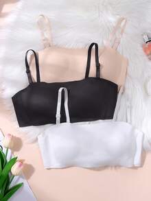 3件套少女无肩带文胸，舒适全罩杯内衣，含1副肩带，适合13-16岁女孩。 - 彩色 - 查看 2