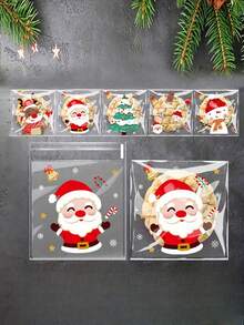 100 Sacchetti per biscotti natalizi, autoadesivi, buste trasparenti per dolcetti, confezioni festive, sacchetti per caramelle, omaggi per feste, piccoli regali, prodotti da forno, dolcetti natalizi, sacchetti per spuntino, conservazione alimenti, decorazioni natalizie