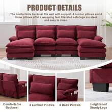U Shaped Cloud Couch, 110" Chenille Comfy 4 Seat Sectional Couches For Living Room, Modular Sofa Sleeper With Double Chaise & Memory Foam For Apartment - 酒紅色 - 查看 2