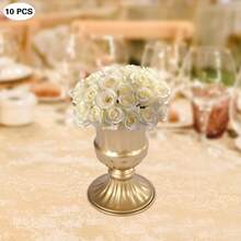 WUPYI2018 10 Stück Golden Metall Vase für Hochzeit, Klein Blumenvase Deko Hochzeit Mittelstücke Vintage Trompetenvase für Jubiläumsfeier Party Geburtstag Ereignis Gang Dekoration - Gold - Übersicht 4