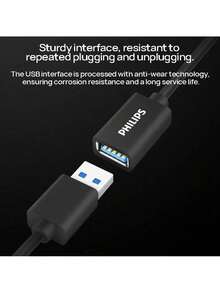 PHILIPS SWR1526X/93 Durable USB 3.0 Extension Cable With Double Shielding For High-Speed And Stable Transmission For Office And Home Use - Black - View 4