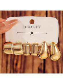 3 Pairs/9 Pairs New ABS Resin & CCB Exaggerated C-Shaped Water Drop Personalized Fashion Earring Set