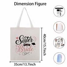 Bride Sister Tote Bag - Elegant Black Font & Pink Heart Design With "Sister Of The Bride" Text - Reusable Polyester Canvas Bag For Bridesmaids, Brides, Bridal Showers, Mother'S Day, Graduation - Perfect Keepsake For Women & Girls, Bridesmaid Gift, Sturdy Handle Design - trắng - Xem 8