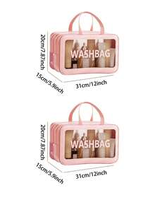 Dry And Wet Separated Double Layer High-Quality Portable Travel Organizer Bag, Waterproof Cosmetic Bag, Swim & Gym Sports Bag, Toiletry Bag, Available In Multiple Colors: Black/White/Blue/Pink,For Holiday Beach, Bathroom Collection, Bedroom Collection, Large Capacity - Pink - View 15