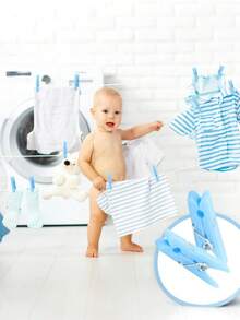 100个/50个婴儿派对衣夹游戏，幼儿男孩塑料衣夹，迷你蓝色衣夹，1.2英寸大包装，非常适合婴儿派对、性别揭晓派对装饰、婴儿礼物、DIY手工制作 - 天藍色 - 查看 3